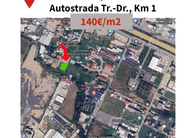 Standart Tirane, shes truall 700 m² 140 Euro/m2 (pranë VODAFONE dhe Spitalit SALUS) Siperfaqia totale e tokës është 700 m2. Ndodhet në një zonë industriale sh