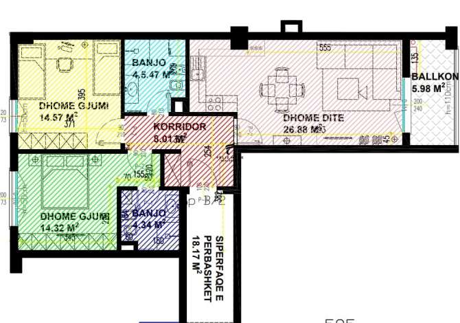 SHITET APARTAMENT 2+1 21 DHJETORI 183.500 EURO Shitet  apartament 
•2+1
•siperfaqe totale 111.04 m2
siperfaqe neto 91.02