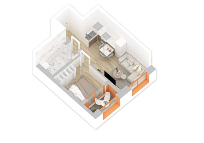  Apartament 1+1, me sipërfaqe 46.1 m2, me orientim lindje ne kompleksin Mangalem