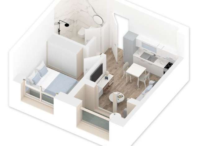  Apartament 1+1, me sipërfaqe 40.1  m2, me orientim jug ne kompleksin Mangalem t
