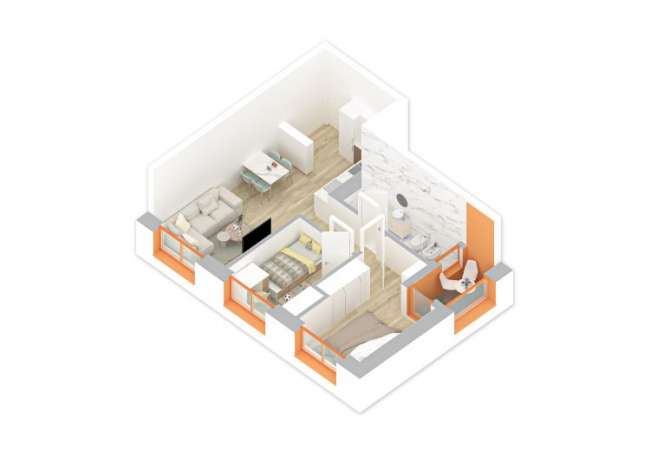  Apartament 2+1, me sipërfaqe 72.7 m2, me orientim jug lindje ne kompleksin Mang