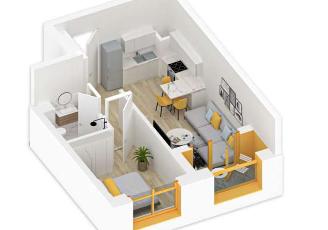  Apartament 1+1, me sipërfaqe 50.6 m2, me orientim jug ne kompleksin Mangalem te