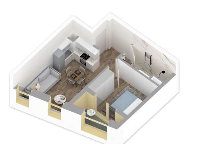  Apartament 1+1, me sipërfaqe 50 m2, me orientim perendim ne kompleksin Mangalem