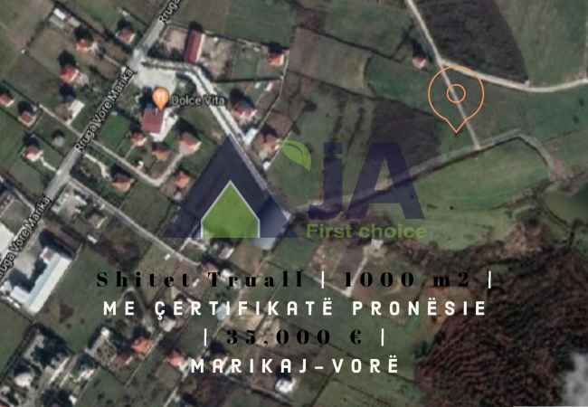 Occasion - Land for sale Are 1000 m2 for 35,000 Euros On the Vore-Marikaj road, 1,000 square meters of arable land are for sale. The p